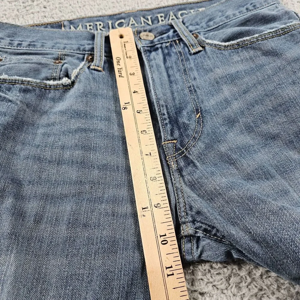 American Eagle Jeans Mens 30x28 Relaxed Straight Distressed Whiskering Faded